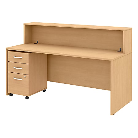 Bush Business Furniture Studio C 72"W x 30"D Reception Desk With Shelf And Mobile File Cabinet, Natural Maple, Standard Delivery