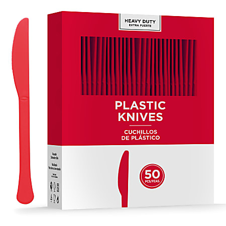 Amscan 8019 Solid Heavyweight Plastic Knives, Apple Red, 50 Knives Per Pack, Case Of 3 Packs