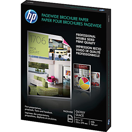HP Brochure/Flyer Paper, Letter Size (8 1/2" x 11"), Glossy, Pack Of 200, White