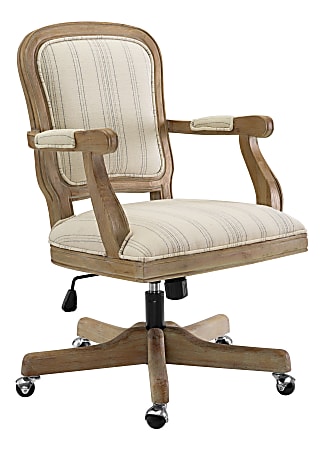 Linon Gail Fabric Mid-Back Home Office Chair, Natural Stripe/Antique Brown