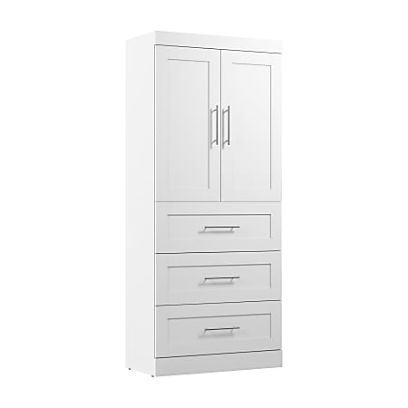 Bestar Pur 36"W Wardrobe With 3 Drawers, White