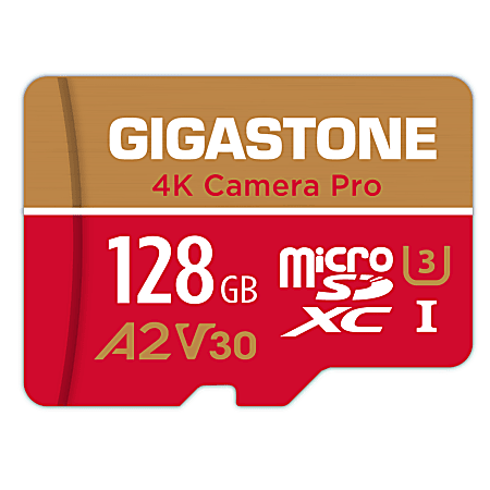Gigastone 4K Class10 U3 A2 V30 Camera Pro MicroSDXC Card, 128GB