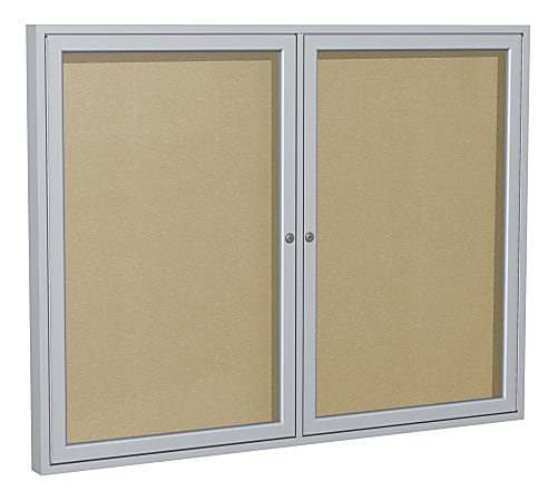 Ghent 2-Door Enclosed Bulletin Board, Vinyl, 36" x 60", Caramel, Satin Aluminum Frame
