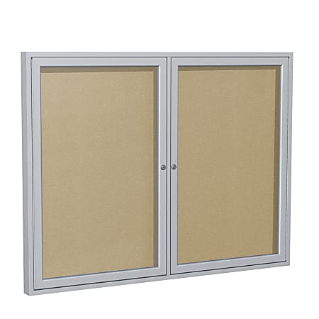 Ghent 2-Door Enclosed Bulletin Board, Vinyl, 36" x 60", Caramel, Satin Aluminum Frame