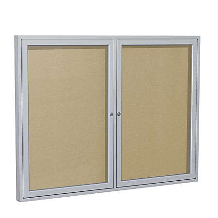 Ghent 2 Door Enclosed Vinyl Bulletin Board, Satin Aluminum Frame, 36"H x 60"W, Caramel