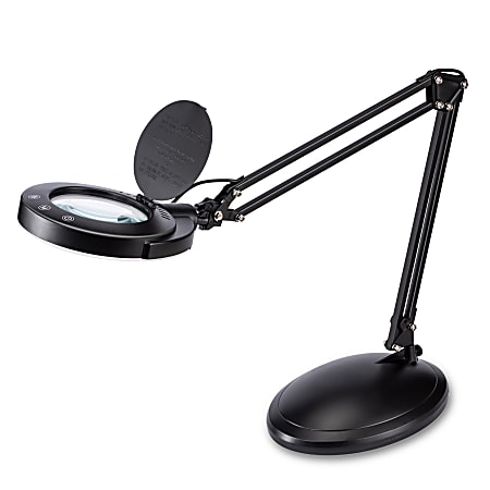 Magnifier Glass Desk Lamp with A Small 12D Lens, 5Diameter Glass Lens, Black