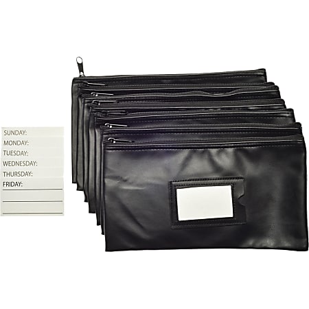 Nadex Coins Black 7 Days Bank Deposit Cash and Coin Pouches - 11" Width x 6" Length - Black - Faux Leather - 7 - Cash, Coin, Document, Receipt, Office Supplies, Map, School Supplies, Jewelry