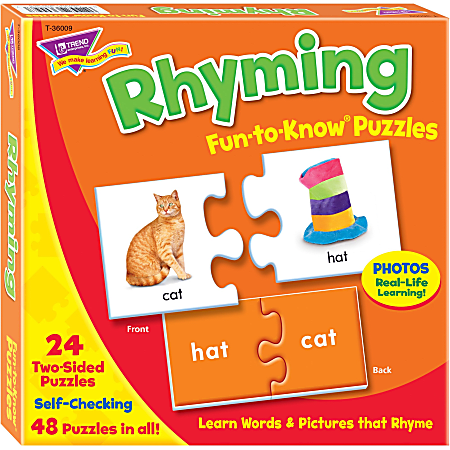 TREND Rhyming Fun-to-Know Puzzles, Pre-K, Set Of 24 Puzzles
