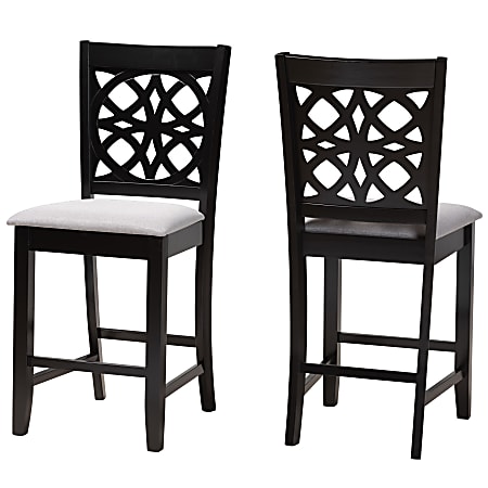 Baxton Studio Abigail Modern Fabric/Finished Wood Counter-Height Stools With Backs, Gray/Dark Brown, Set Of 2 Stools