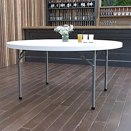 Flash Furniture Round Plastic Folding Table, 28-3/4"H x 59-3/4"W x 59-3/4"D, Granite White