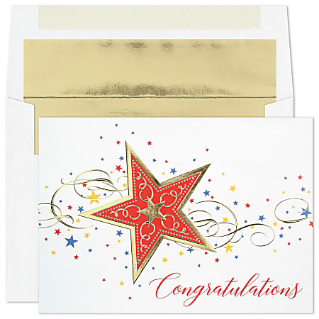 Custom Embellished Congratulations Cards With Foil-Lined Envelopes, 7-7/8" x 5-5/8", Stellar Achievement, Box Of 25 Cards