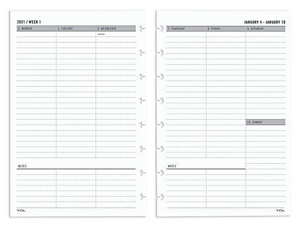 TUL® Discbound Weekly/Monthly Refill Pages, January To December 2021, TULJRFLR-UTIM-RY