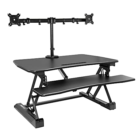 Mount-It! 33"W Electric Adjustable Height Sit-Stand Desk Converter With Dual Monitor Mount, Black