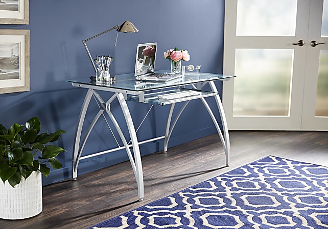 Realspace&reg; Vista 48"W Glass Computer Desk, Silver