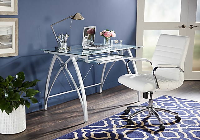 Realspace Vista 48 W Glass Computer Desk Silver