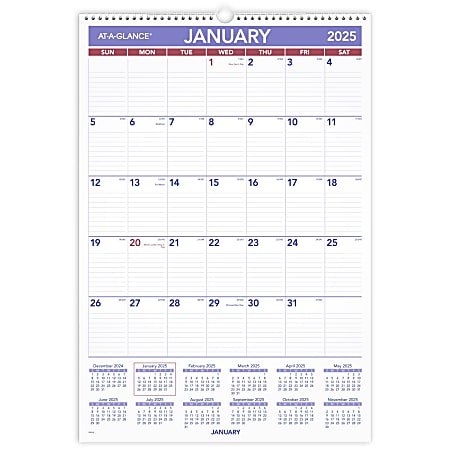 2025 AT-A-GLANCE® Monthly Wall Calendar, 15-1/2" x 22 3/4", Traditional, January 2025 To December 2025, PM328