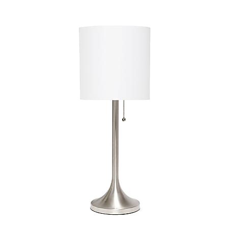 Simple Designs Tapered Table Lamp, 21"H, White Shade/Brushed Nickel Base