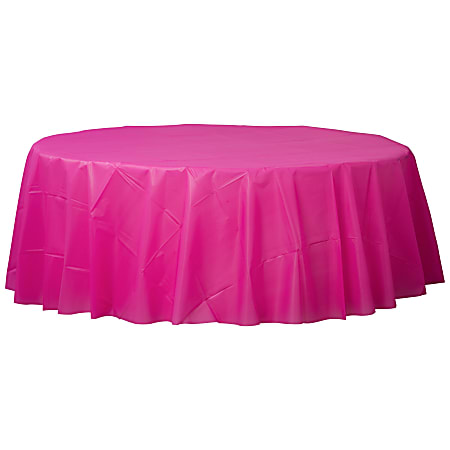 Amscan 77017 Solid Round Plastic Table Covers, 84", Bright Pink, Pack Of 6 Covers