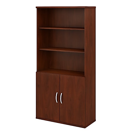 Bush Business Furniture Studio C 73"H 5-Shelf Bookcase With Doors, Hansen Cherry, Standard Delivery