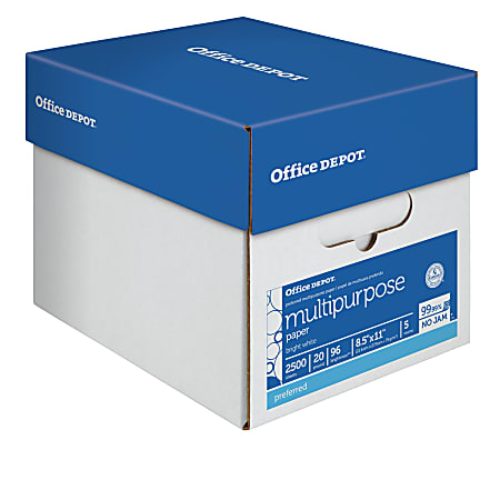 Office Depot® Multi-Use Printer & Copy Paper, White, Letter (8.5" x 11"), 2500 Sheets Per Case, 20 Lb, 96 Brightness, 58288