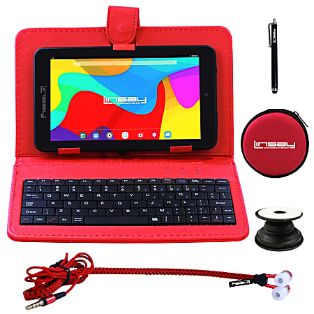 Linsay F7 Tablet, 7" Screen, 2GB Memory, 64GB Storage, Android 13, Red Keyboard
