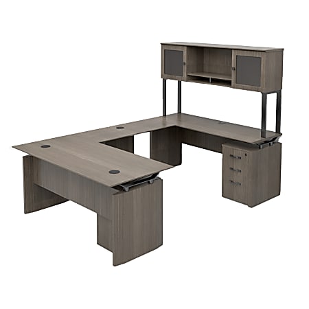 Forward Furniture Diamond Double-Pedestal U-Desk With Hutch, 66" x 102", Colorado Walnut