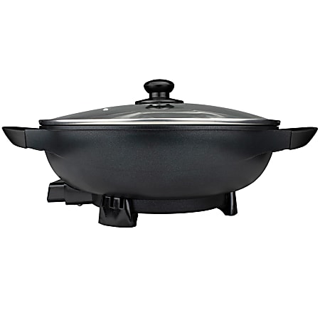 Brentwood Non-Stick Flat Bottom Electric Wok Skillet, 7-1/2"H x 13"W x 17-1/2"D, Black