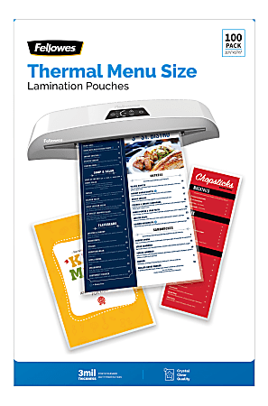 Fellowes® Thermal Laminating Pouches, Menu Size, 3 Mil, 11-1/2" x 17-1/2", Ultra-Clear, Pack Of 100 Pouches