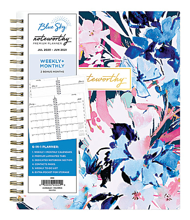 Blue Sky™ Noteworthy Academic Daily/Monthly Planner, 7" x 9", Milly Navy, July 2020 To June 2021, 119010