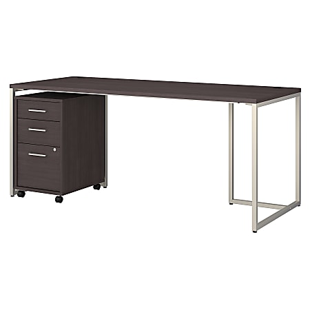 kathy ireland® Office by Bush Business Furniture Method Table 72"W Computer Desk With 3-Drawer Mobile File Cabinet, Storm Gray, Standard Delivery