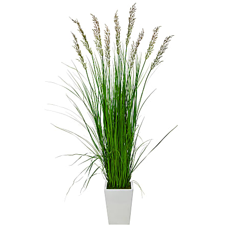 Nearly Natural Wheat Grass 75”H Artificial Plant With Metal Planter, 75”H x 22”W x 22”D, Green/White