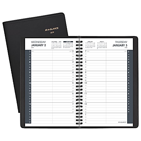 AT-A-GLANCE® Daily Appointment Book/Planner, 4 7/8" x 8", Black, January To December 2019