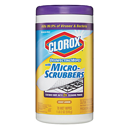 Clorox® Disinfecting Wipes With Micro-Scrubbers, 7" x 8", Lemon Fresh Scent, Pack Of 70