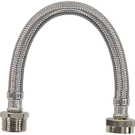 Certified Appliance Accessories Braided Stainless Steel Water-Inlet Hose, Female to Male - 12" - Silver, Stainless Steel - WI12SSFM
