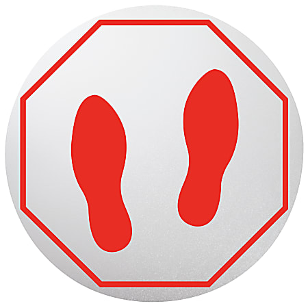 Deflecto Social Distancing Floor Decals, 20" Round, Footprint Stop Sign, Pack Of 6 Discs
