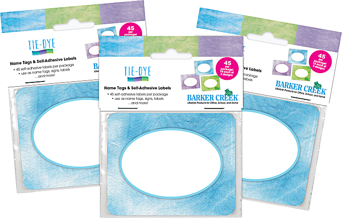 Barker Creek Name Tags, 2-3/4" x 3-1/2", Tie-Dye, 45 Name Tags Per Pack, Case Of 3 Packs