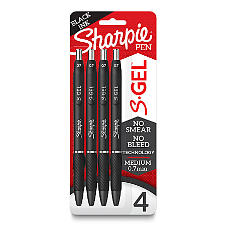 Sharpie S Gel Pens Medium Point 0.7 mm Black Barrel Black Ink Pack