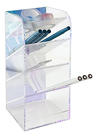 Realspace&reg; Acrylic Desk Organizer, 8"H x 3-1/4"W x 3-1/4"D, Clear/Iridescent