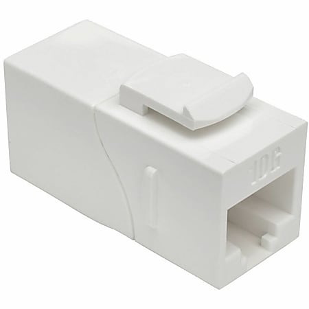 Tripp Lite Cat6a Straight-Through Modular In-Line Snap-In Coupler w/90-Degree Down-Angled Port, White (RJ45 F/F) - N235001WH6AD
