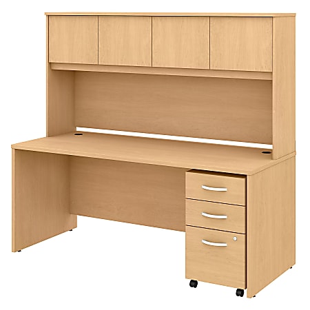 Bush Business Furniture Studio C Office Desk With Hutch And Mobile File Cabinet, 72"W, Natural Maple, Standard Delivery