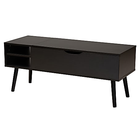 Baxton Studio Roden Rectangular Coffee Table With Lift-Top Storage Compartment, 17-3/4”H x 42-1/2”W x 15-3/4”D, Black/Espresso Brown