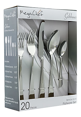 MegaChef Gibbous Stainless-Steel 20-Piece Flatware Utensil Set, Silver