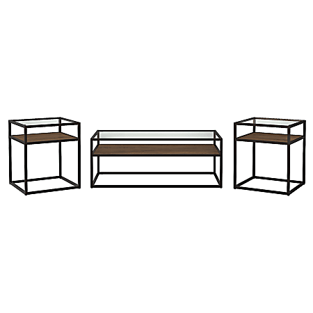Bush Furniture Anthropology Coffee Table with Set of 2 End Tables, Rustic Brown Embossed, Standard Delivery