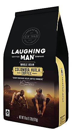Laughing Man Whole Bean Coffee, Dark Roast, Colombia Huila, 18 Oz Per Bag