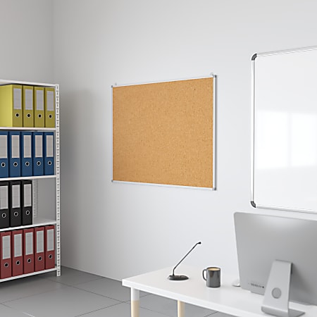 Flash Furniture Cork Board, 35 1/2" x 47 1/4", Aluminum Frame With Silver Finish