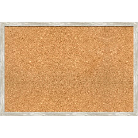 Amanti Art Rectangular Non-Magnetic Cork Bulletin Board, Natural, 38” x 26”, Crackled Metallic Narrow Plastic Frame