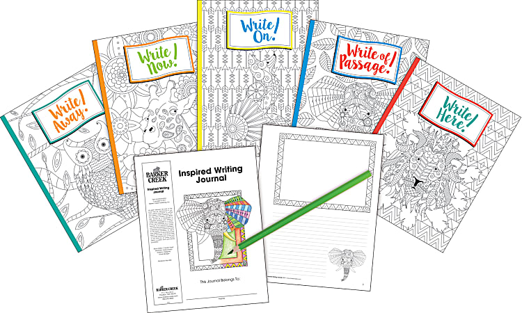 Barker Creek Color Me! Boho-Inspired Writing Journals, 8-1/2" x 11", College Ruled, 48 Pages (24 Sheets), Set Of 5