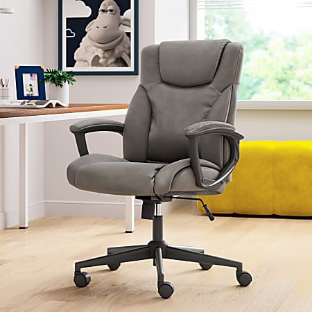 Serta&reg; Connor High-Back Office Chair, Bonded Leather, Gray