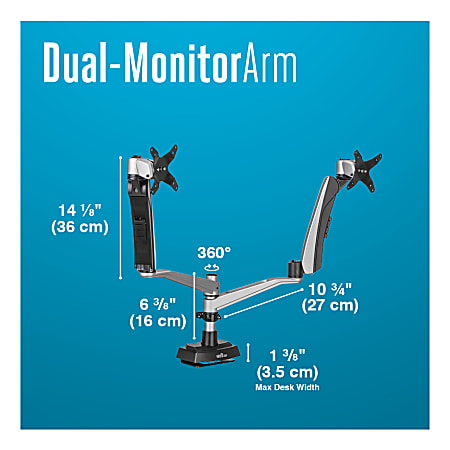 Vari Dual Monitor Arm - VESA Monitor Mount w/ 360 Degree Adjustment -  Monitors up to 27 inches, 19.8 lbs - Double Monitor Arms with Full  Adjustability
