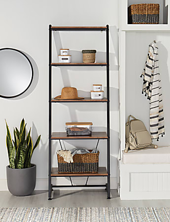Realspace® Belling 73"H Leaning 5-Shelf Bookcase, Modern Oak